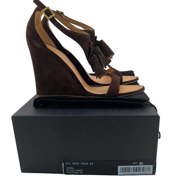 New DSQUARED2 Women US 10 Brown Suede High Heels Tassel T-Strap Wedge Sandals - Picture 6 of 17